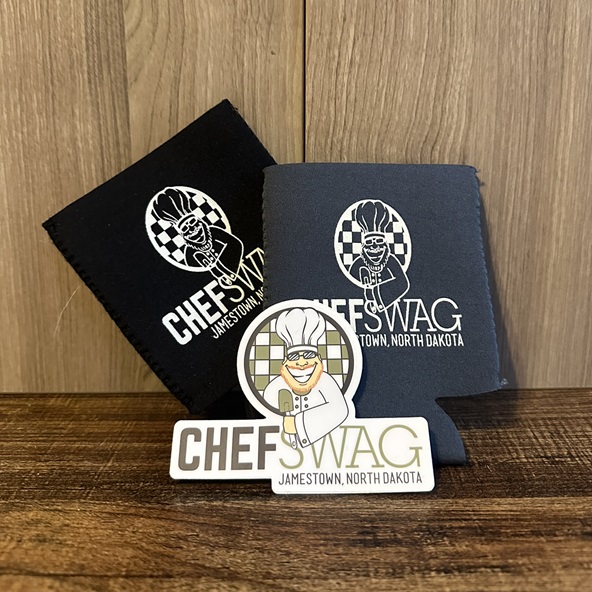 Chef Swag coozies and sticker.